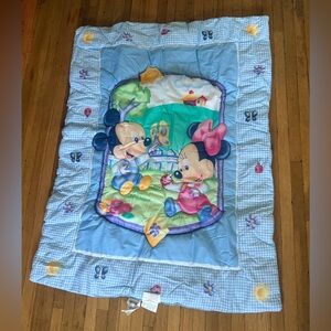 RARE VINTAGE Disney Baby Blue Crib Set Quilt Double Sided Mickey Minnie